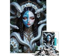 Puzzle da 1000 pezzi per adolescenti raffigurante una donna con serpenti e una corona di fiori Puzzle fai da te giocattolo decorativo da parete compleanno e Natale (38x52cm)