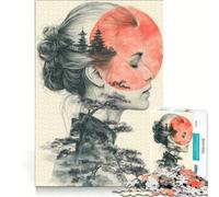 Puzzle da 1000 pezzi per adolescenti, raffigurante una donna giapponese con paesaggio a doppia esposizione, giocattolo educativo, attività per famiglie, regalo per donne 38x52cm
