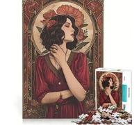 Puzzle da 1000 pezzi per adolescenti raffigurante una donna in abito rosso giocattolo educativo per il divertimento in famiglia ideale come decorazione da scrivania 38x26cm