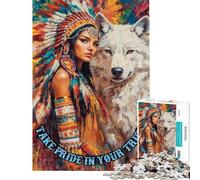 Puzzle da 1000 pezzi per adolescenti raffigurante una donna nativa americana e un lupo Puzzle per adulti giochi divertenti per tutta la famiglia ideali come regalo antistress (dimensioni 38x52cm)