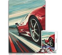 Puzzle da 1000 pezzi per adolescenti raffigurante una Ferrari rossa in corsa, gioco di pensiero logico interattivo, ideale come regalo per occasioni memorabili, dimensioni 38x26cm