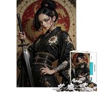 Puzzle da 1000 pezzi per adolescenti raffigurante una guerriera con katana e kimono Puzzle per adulti gioco pratico che migliora la memoria compleanno e Natale (dimensioni 50x75cm)