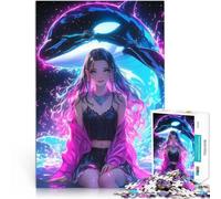 Puzzle da 1000 pezzi per adolescenti Ragazza al neon con balena giochi divertenti per famiglie Adatto per la decorazione del desktop 75x50cm