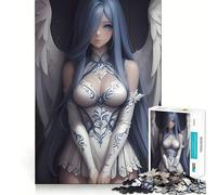 Puzzle da 1000 pezzi per adolescenti,ragazza anime angelo dai capelli blu,disegno ritagliato con precisione,gioco stimolante per la mente,gioco rilassante,arte per il tempo libero natalizio 50x75cm
