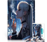 Puzzle da 1000 pezzi per adolescenti Ragazza anime che fuma in città Giochi di relax Decorazione murale Regali unici per compleanno e Natale 38x26cm