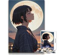 Puzzle da 1000 pezzi per adolescenti, ragazza anime che guarda la luna, rompicapo, giochi per famiglie, analisi e logica, giocattolo da parete, dimensioni 38x52cm