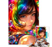 Puzzle da 1000 pezzi per adolescenti ragazza anime con capelli arcobaleno gioco rompicapo educativo ottimo regalo per giochi decorazione per la casa (dimensioni 38x52cm)