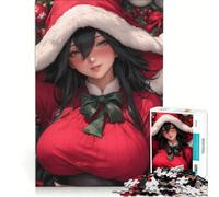 Puzzle da 1000 pezzi per adolescenti, ragazza anime con cappello di Babbo Natale, decorazione da parete, stimola la memoria, compleanno e Natale 50x75cm