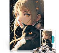 Puzzle da 1000 pezzi per adolescenti Ragazza anime con gatto Riduzione dello stress interessante offerte come regali per tutta la famiglia 75x50cm