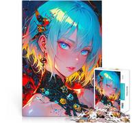Puzzle da 1000 pezzi per adolescenti Ragazza anime con i capelli blu Analisi e logica con pezzi completamente interconnessi di forma casuale 38x26cm