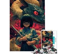 Puzzle da 1000 pezzi per adolescenti ragazza anime con katana e drago giocattolo puzzle per adulti decorazione da parete migliora la memoria regalo per amici e familiari (dimensioni 38x26cm)
