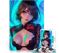 Puzzle da 1000 pezzi per adolescenti Ragazza anime con luci blu Gioco di famiglia antistress sfida difficile Regalo di opere d'arte 38x26cm