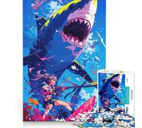 Puzzle da 1000 pezzi per adolescenti, Ragazza anime contro squalo, Giocattolo decorativo da parete, Decorazione perfetta, Regalo di Natale e compleanno 38x26cm