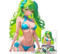 Puzzle da 1000 pezzi per adolescenti ragazza anime dai capelli verdi in bikini blu giocattoli antistress idee regalo gioco pratico collezione di artisti belle arti dimensioni 50x75cm