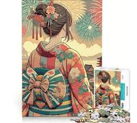 Puzzle da 1000 pezzi per adolescenti, ragazza anime in kimono che guarda i fuochi d'artificio, gioco educativo, regalo di compleanno, collezione d'artista, belle arti 38x26cm