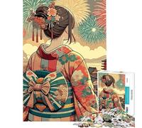 Puzzle da 1000 pezzi per adolescenti ragazza anime in kimono che guarda i fuochi d'artificio puzzle divertenti per adolescenti taglio di precisione compleanno e Natale (38x52cm)