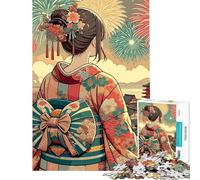 Puzzle da 1000 pezzi per adolescenti ragazza anime in kimono che guarda i fuochi d'artificio puzzle per adulti giochi rilassanti ma divertenti e spiritosi per compleanno Natale (dimensioni 50x75cm)