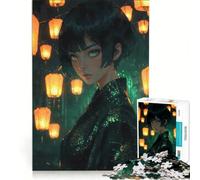 Puzzle da 1000 pezzi per adolescenti, ragazza anime in kimono | Fanciulla della lanterna incantata, decorazione da parete, stimola la memoria, compleanno e Natale 38x52cm