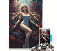 Puzzle da 1000 pezzi per adolescenti, ragazza anime in un roseto, giochi rilassanti, attività divertenti da fare a casa, ottimo regalo per gli appassionati di videogiochi 50x75cm