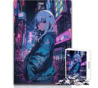 Puzzle da 1000 pezzi per adolescenti, ragazza anime nella città al neon, divertimento in famiglia e serata di giochi, sfida difficile, ottimo regalo, dimensioni 50x75cm