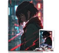 Puzzle da 1000 pezzi per adolescenti, ragazza anime nella città al neon, divertimento in famiglia e serata di giochi, sfida difficile, ottimo regalo, dimensioni 38x52cm