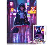 Puzzle da 1000 pezzi per adolescenti, ragazza anime nella città al neon, divertimento in famiglia e serata di giochi, sfida difficile, ottimo regalo, dimensioni 38x26cm