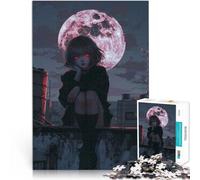 Puzzle da 1000 pezzi per adolescenti Ragazza anime sotto la luna di sangue Taglio di precisione con poster abbinato e foglio di quiz 38x26cm
