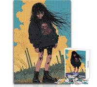 Puzzle da 1000 pezzi per adolescenti, ragazza apocalittica con teschio, felpa con cappuccio, giocattoli, giochi educativi ma divertenti e divertenti, opera d'arte, regalo, dimensioni 38x26cm