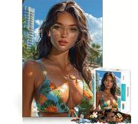 Puzzle da 1000 pezzi per adolescenti,ragazza bruna in bikini sulla spiaggia,abbigliamento aderente,gioco intelligente,attività per la mente,momento di relax,attività per il compleanno (38x26cm)