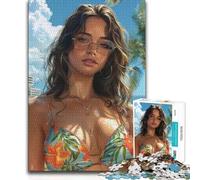 Puzzle da 1000 pezzi per adolescenti, ragazza bruna in bikini sulla spiaggia, decorazione perfetta, gioco per famiglie dai 14 anni in su, 38x26cm