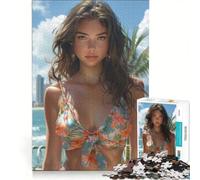 Puzzle da 1000 pezzi per adolescenti, ragazza bruna in bikini sulla spiaggia, giocattolo decorativo da parete, decorazione per la casa, per compleanno, Natale 50x75cm