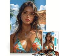 Puzzle da 1000 pezzi per adolescenti,ragazza bruna in bikini sulla spiaggia,gioco divertente e stimolante per la mente,regalo di compleanno (38x52cm)