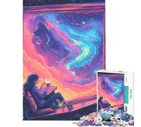 Puzzle da 1000 pezzi per adolescenti Ragazza che legge alla finestra con vista su una galassia vibrante Puzzle da 1000 pezzi per la decorazione della casa giocattolo antistress regalo (38x26cm)