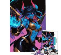 Puzzle da 1000 pezzi per adolescenti Ragazza demone blu con corna Aiuta ad allenare il cervello a sviluppare capacità di analisi e logica Gioco educativo per ragazzi dai 14 anni in su (38x26cm)