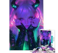Puzzle da 1000 pezzi per adolescenti ragazza diavolo con le corna al neon sfida da completare decorazione perfetta giocattolo antistress per ragazzi dai 14 anni in su (38x52cm)