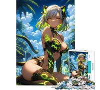 Puzzle da 1000 pezzi per adolescenti ragazza gatto in un paradiso tropicale ideale per compleanni Natale e divertimento in famiglia Gioco per famiglie dai 14 anni in su 38x26cm