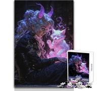 Puzzle da 1000 pezzi per adolescenti, ragazza strega fantasy con il suo gatto, ideale per attività ricreative e antistress, giocattolo artigianale con taglio ultra preciso, dimensioni 50x75cm