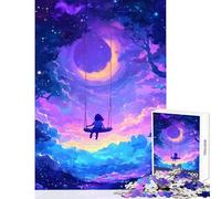 Puzzle da 1000 pezzi per adolescenti ragazza su un'altalena sotto una luna crescente luminosa in un cielo magico giocattoli per la decorazione della casa fantastici regali e giocattoli per un gioco