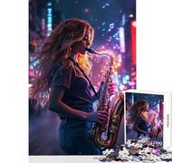 Puzzle da 1000 pezzi per adolescenti Ragazza suonatrice di sassofono nella città al neon Giocattoli antistress Regali per donne Uomini Gioco impossibile Interessante riduzione dello stress 50x75cm