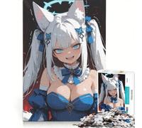 Puzzle da 1000 pezzi per adolescenti: ragazza volpe anime dai capelli bianchi con occhi azzurri e aureola gioco pratico ma divertente e spiritoso regalo per amici e familiari 50x75cm