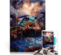 Puzzle da 1000 pezzi per adolescenti Rana con ombrello sotto la pioggia Gioco rompicapo Attività divertenti a casa, regali di compleanno, regali di viaggio, 75x50cm
