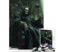 Puzzle da 1000 pezzi per adolescenti Re scheletrico sul trono giocattolo educativo regali di compleanno gioco pratico con poster abbinato e foglio di quiz dimensioni 50x75cm