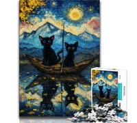 Puzzle da 1000 pezzi per adolescenti, regali artistici con gatto nero, stimolanti e stimolanti, ideali come regalo per tutta la famiglia, adatti per bambini di età compresa tra 38 e 26cm