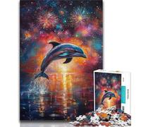 Puzzle da 1000 pezzi per adolescenti, regali con delfini sotto i fuochi d'artificio, giocattoli educativi per l'apprendimento, giochi per famiglie, giochi educativi per compleanni e Natale (38x26cm)