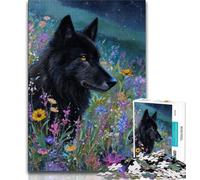 Puzzle da 1000 pezzi per adolescenti, regali con fiori e lupo nero, difficili da completare ma divertenti e spiritosi, regalo di compleanno, regali, arte murale (75x50cm)