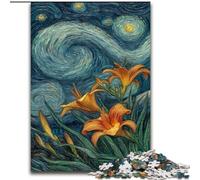 Puzzle da 1000 pezzi per adolescenti,regali con gigli gialli nel cielo notturno,per età pari o superiore a 14 anni,decorazione per la casa come regalo per tutta la famiglia e gli amici 50x75cm