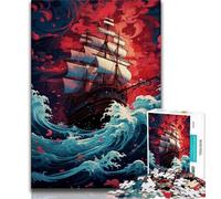 Puzzle da 1000 pezzi per adolescenti,regali di Natale con nave che naviga sulle onde,puzzle per adolescenti,giocattoli per l'intrattenimento della famiglia con poster abbinato e foglio di quiz