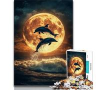 Puzzle da 1000 pezzi per adolescenti, regali di puzzle con delfini sotto la luna, interessante interazione genitore-figlio per ridurre lo stress (dimensioni 75x50cm)