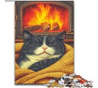Puzzle da 1000 pezzi per adolescenti, regali Gatto vicino al camino, allena il cervello e le mani, regali per amici e familiari, 38x26cm