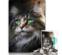 Puzzle da 1000 pezzi per adolescenti, regali, puzzle con occhi verdi del Maine Coon, giocattoli da gioco Ogni pezzo è unico: un gioco stimolante e divertente per tutta la famiglia (dimensioni 38x26cm)